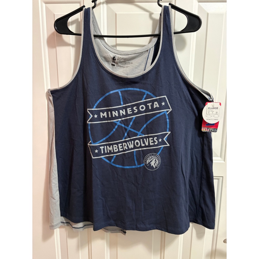 NBA Minnesota Timberwolves Womens XL Tank Top Navy Gray 2-Way Tie Back NWT